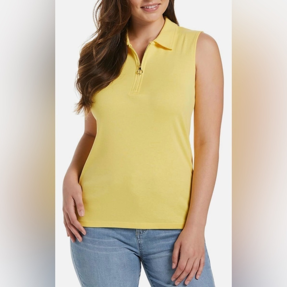 NWT Rafaella Women's Snap Dragon Yellow Sleeveless Polo Top Size Medium